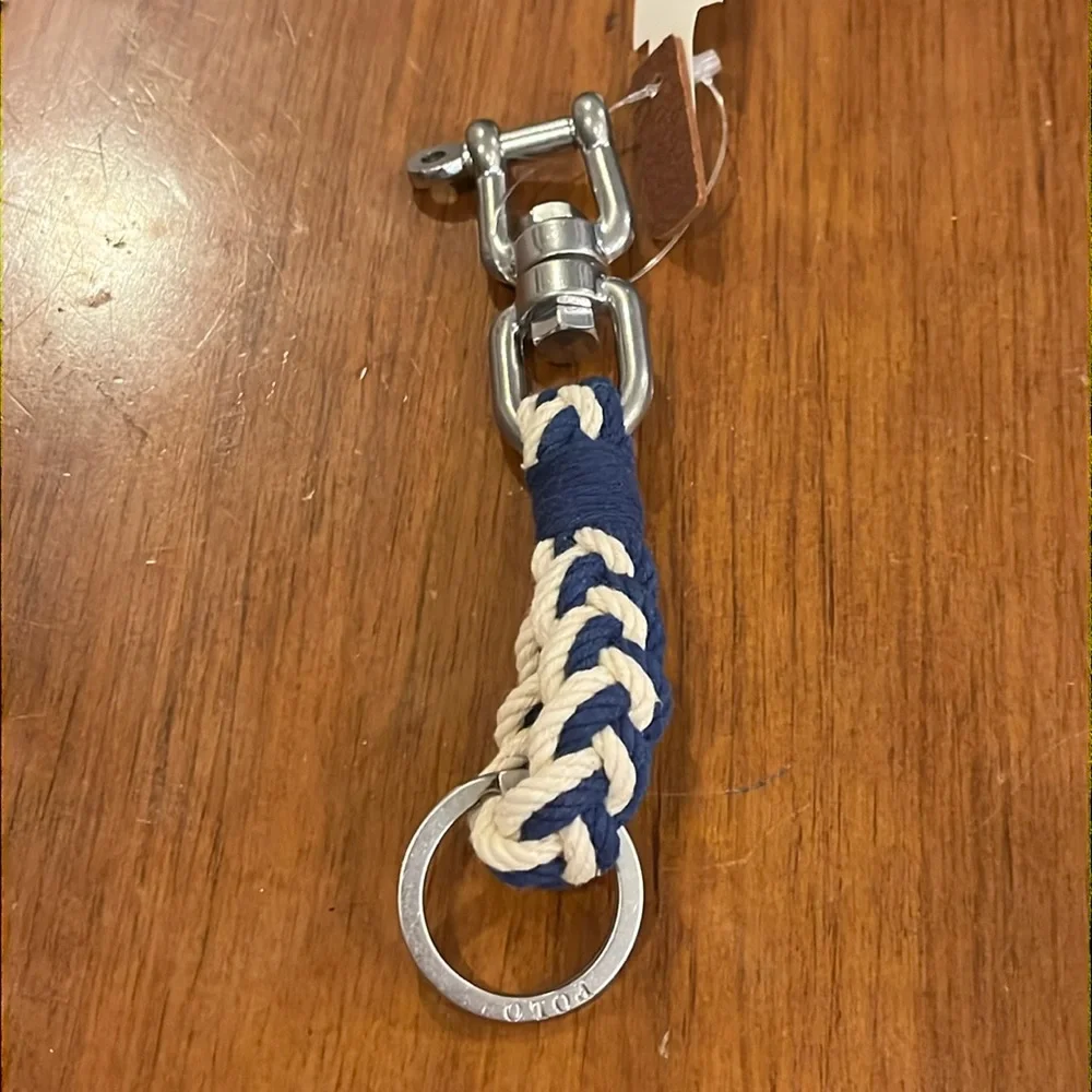 Polo Ralph Lauren Nautical Keychain key chain FOB new blue white braided cotton